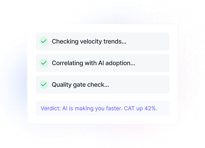 Scout AI analyst checking velocity trends and correlating AI adoption